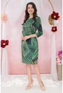 Rochie office verde cu print abstract bej